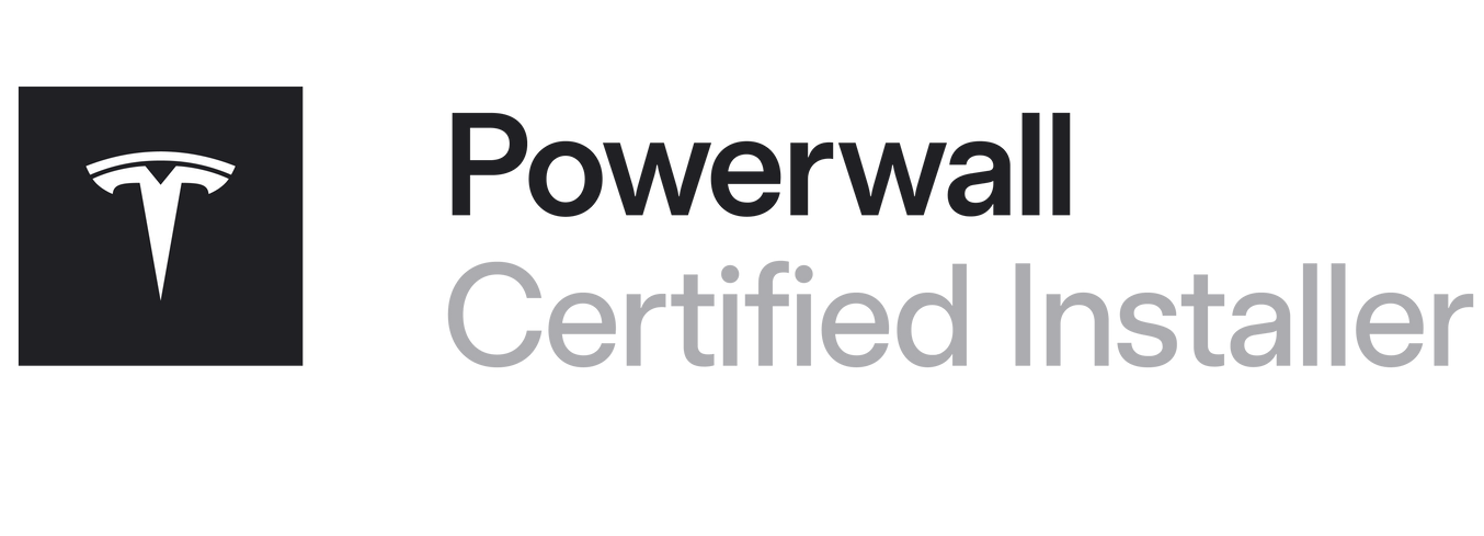 Tesla Powerwall Certified Installer logo on a white background featuring the Tesla emblem.