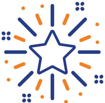 download A star with orange and blue shapes around it.