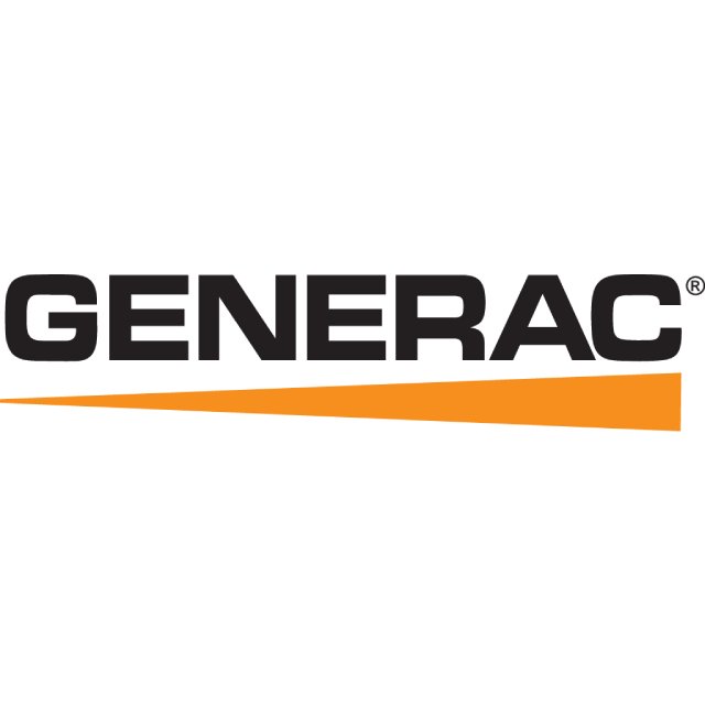The image shows the Generac logo with "GENERAC" in bold black letters above an orange triangular shape.
